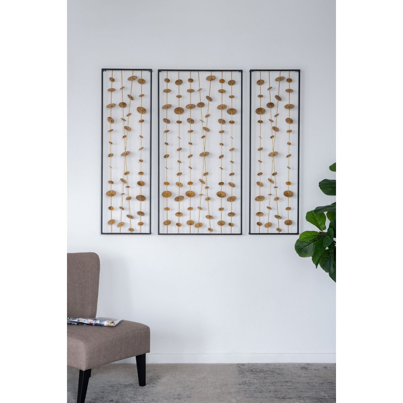 Metal Decorative Wall Art With Frame, Wall Decor For Living Room (Set of 3) – Gold