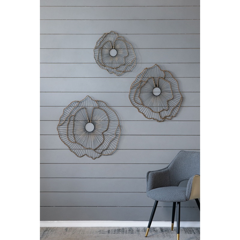 Metal Flowers Wall Decor, Transitional Wall Floral Sculpture For Foyer Porch Hallway Entrance (Set of 3) – Gold