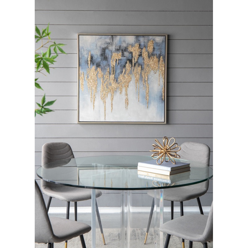 Modern Oil Painting, Square Framed Wall Art For Living Room Dining Room Office – Multicolor