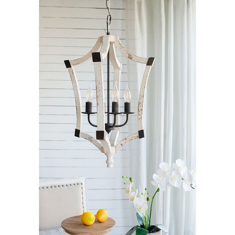 4 Light Chandelier, Hanging Light Fixture With Adjustable Chain For Kitchen, Bulb Not Included – Cream