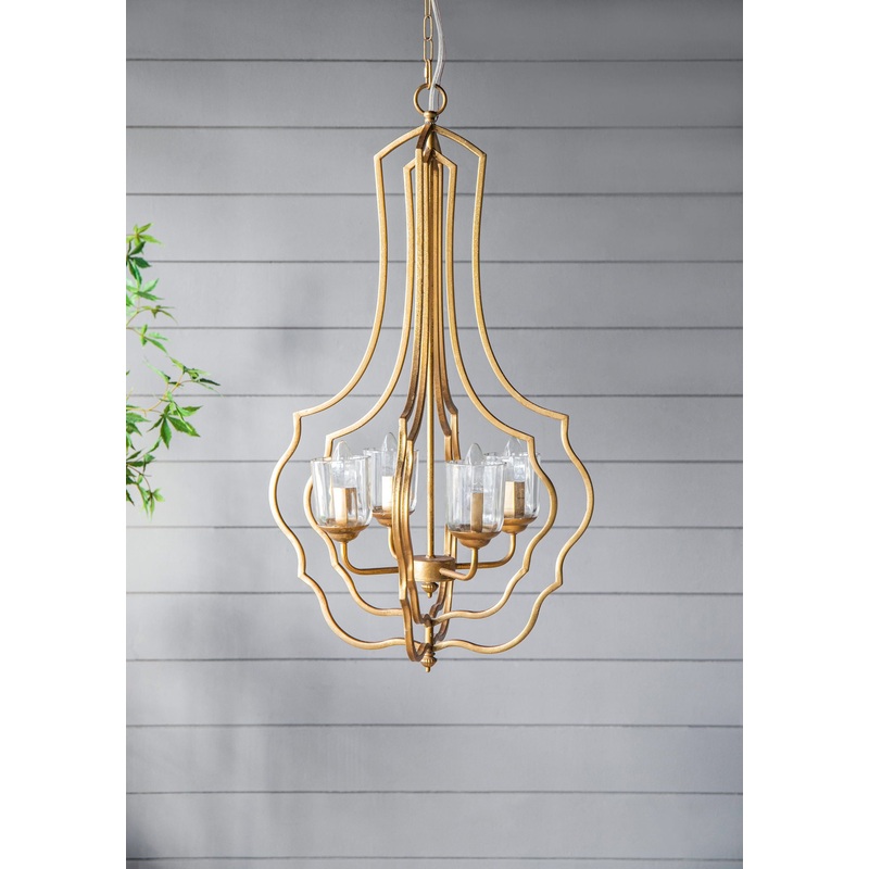 4 Light Metal Chandelier, Hanging Light Fixture With Adjustable Chain For Kitchen, Bulb Not Included – Gold