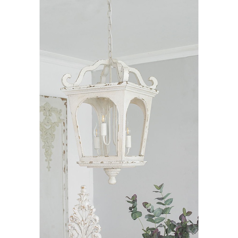 4 Light Wood Chandelier, Hanging Light Fixture With Adjustable Chain For Kitchen, Bulb Not Included – Cream White