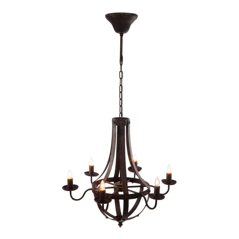 6 Light Metal Chandelier, Hanging Light Fixture With Adjustable Chain For Kitchen, Bulb Not Included – Black