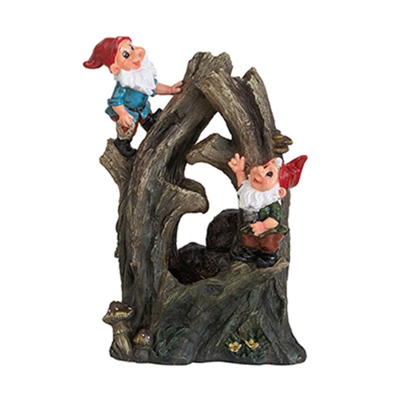 Decorative Woodland Gnome Water Fountain With LED Light – Brown
