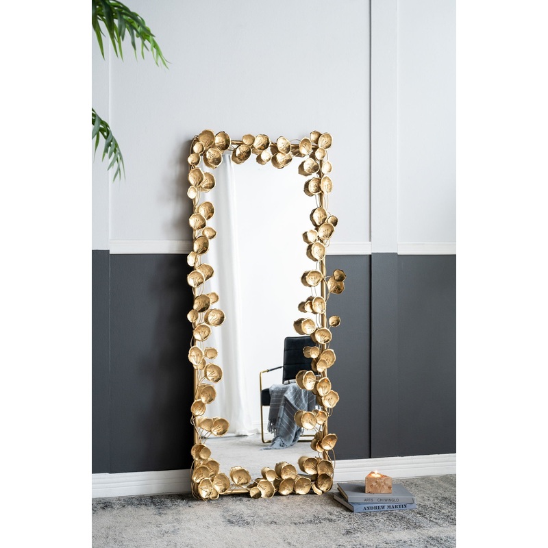 Full Length Mirror With en Leaf Accents, Floor Miiror For Living Room Bedroom – Gold