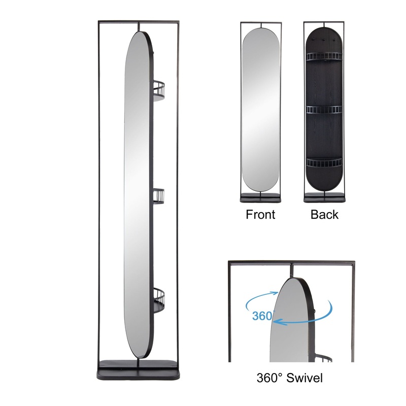 Full Length Standing Mirror, 360 Swivel Floor Mirror For Bedroom – Black