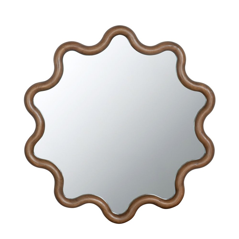 Wooden Accent Mirror With Unique Frame, Wall Mirror For Living Room Bedroom Entryway – Brown