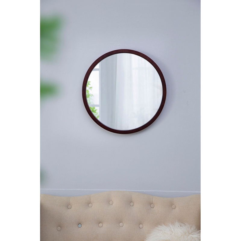 Circle Wall Mirror With Wooden Frame, Wall Mirror For Living Room