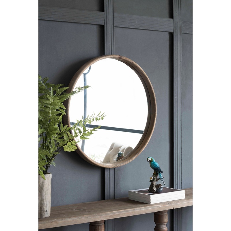 Round Wood Mirror, Wall Mounted Mirror Home Decor For Bathroom Living Room