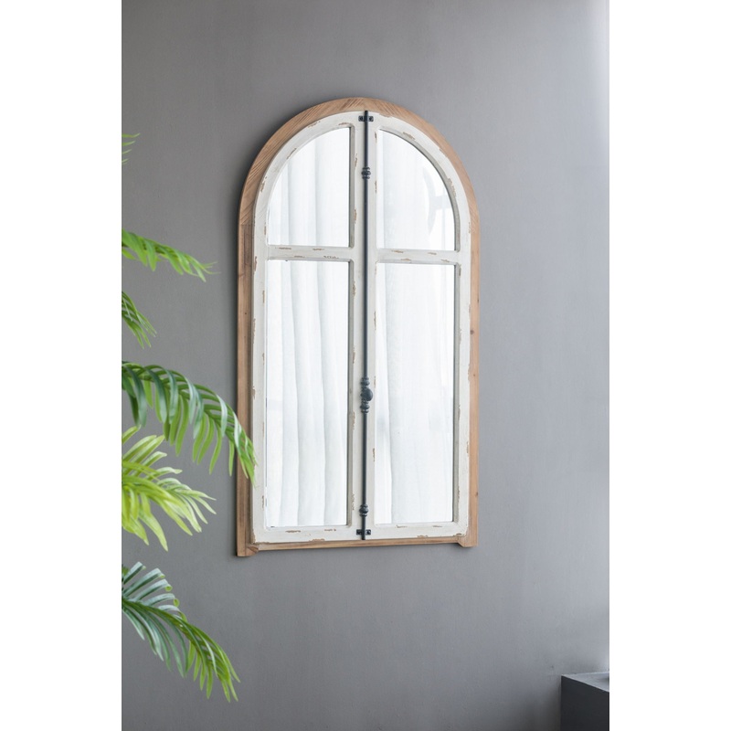 Arch Wood Wall Mirror – Brown Antique White