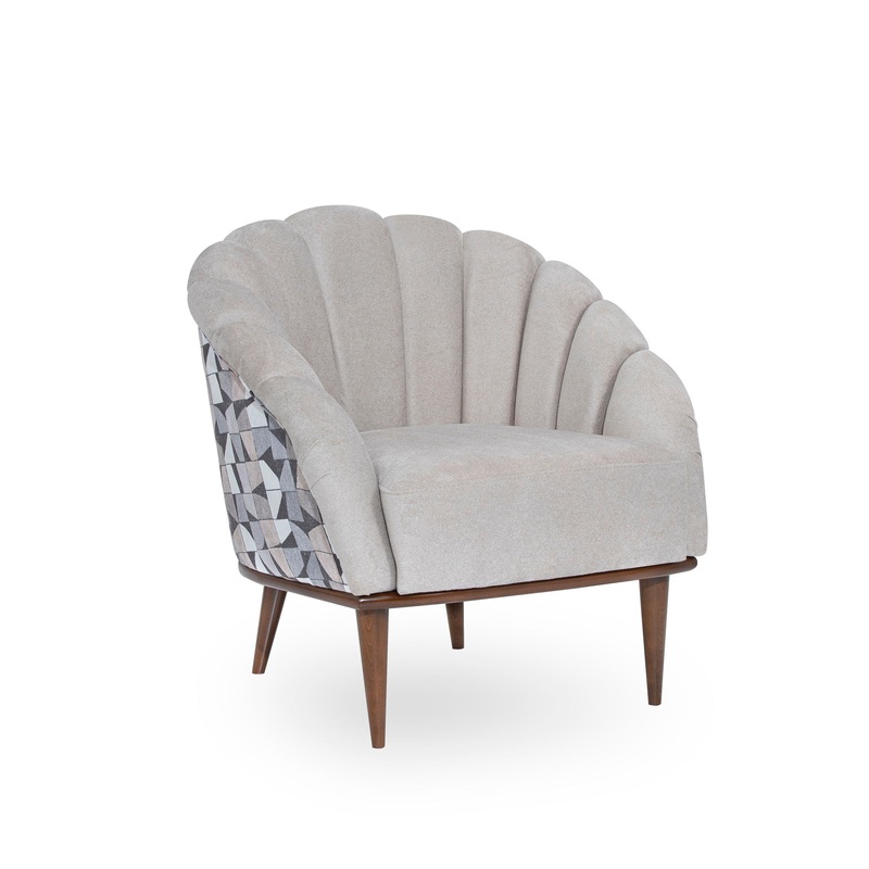 Balboa – Chenille Accent Chair – Beach Gray/Warm Walnut