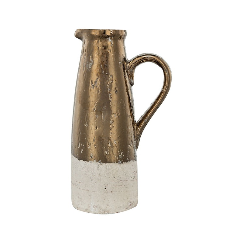 Candia – Terracotta Pitcher|Gold|8.9″W x 5.7″D x 14.4″H|6.7″W x 4.5″D x 11″H