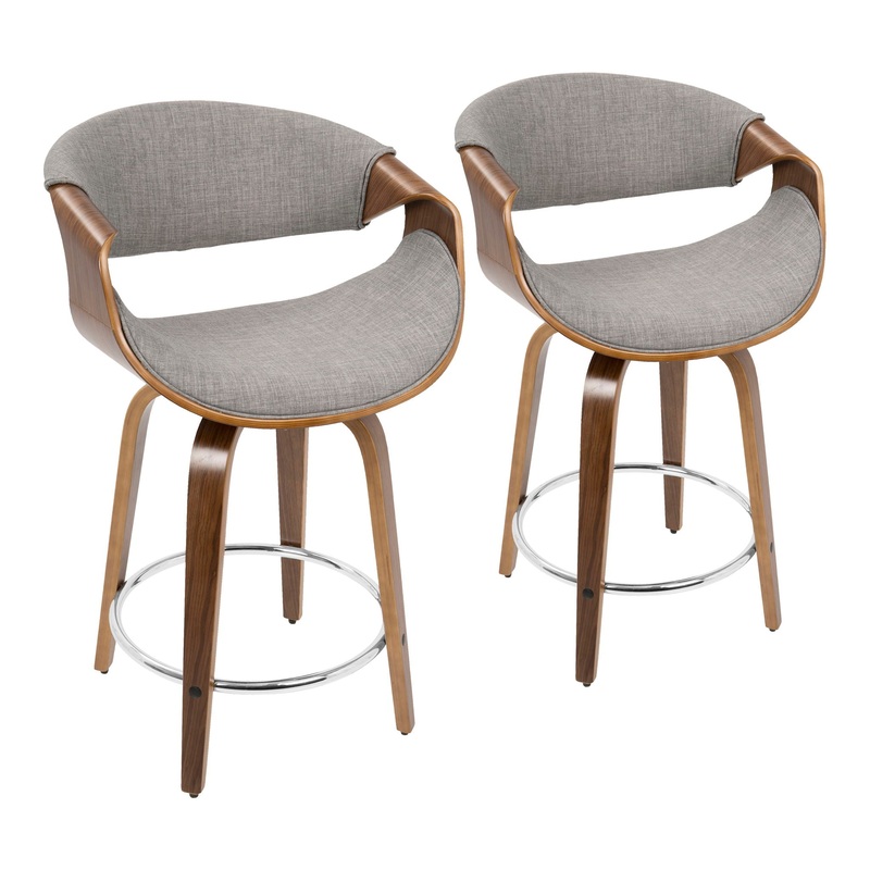 Curvini – Mid-Century Modern Fixed Height Counter Stool With Swivel (Set of 2) – Gray