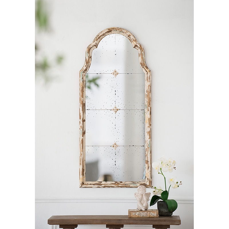 Large & Framed Wall Mirror, Arched Mirror With Decorative Window Look For Living Room – Cream