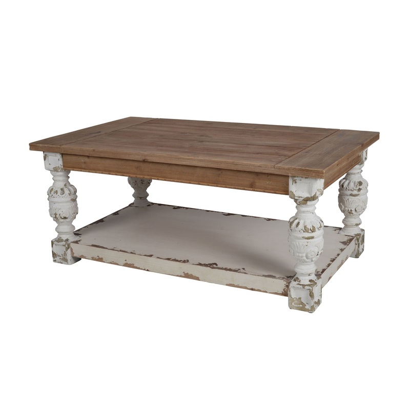 Rectangle Coffee Wooden Coffee Table, French Country Coffee Table – Brown / Antique White