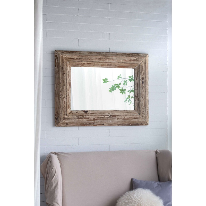 Rectangle Wall Accent Mirror With Distressed Wood Frame – Brown