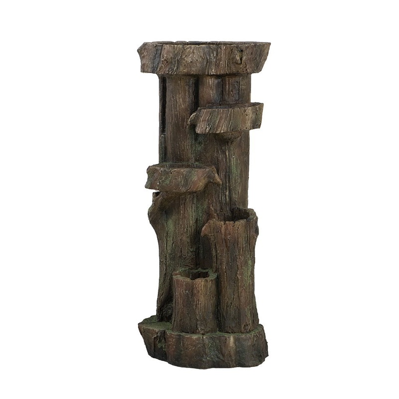 Rustic Decorative Tree Trunk 5 Tier Water Fountain, With Light And Pump, For Indoor And Outdoor – Brown