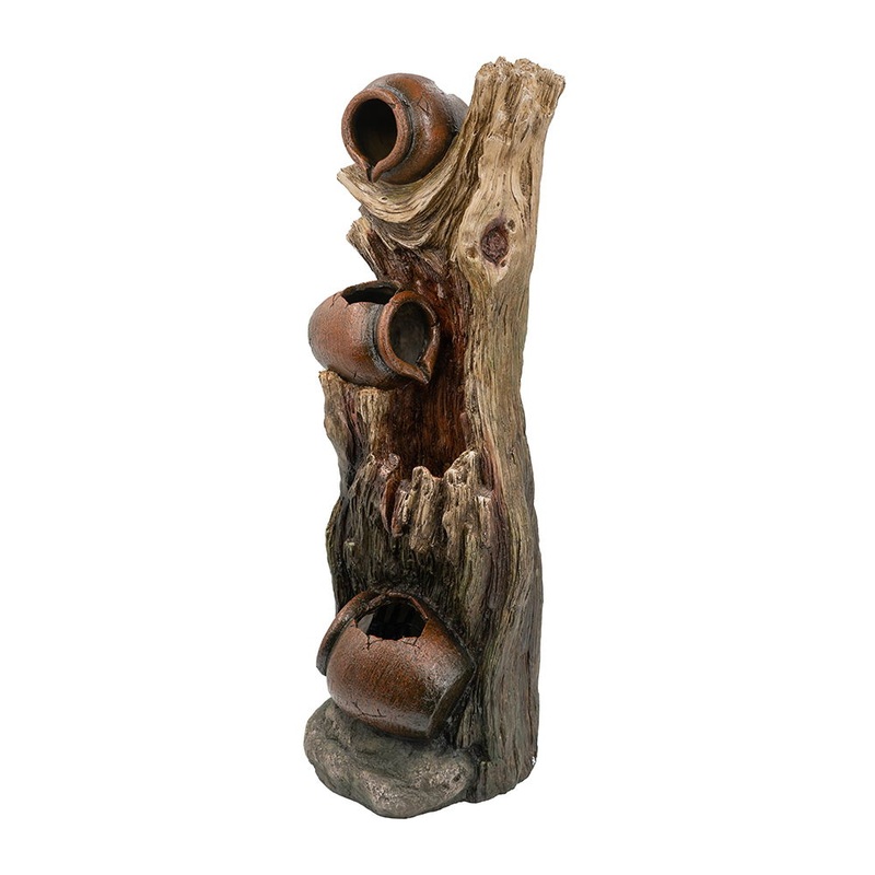 Decorative 3 Tier Tree Trunk Fountain With Lights And Pump – Brown