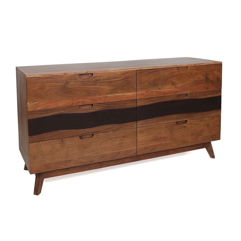 Sierra 6 Drawer Sideboard, Wood Credenza / Cabinets / Chests / Nightstands – Natural Wood / Brown