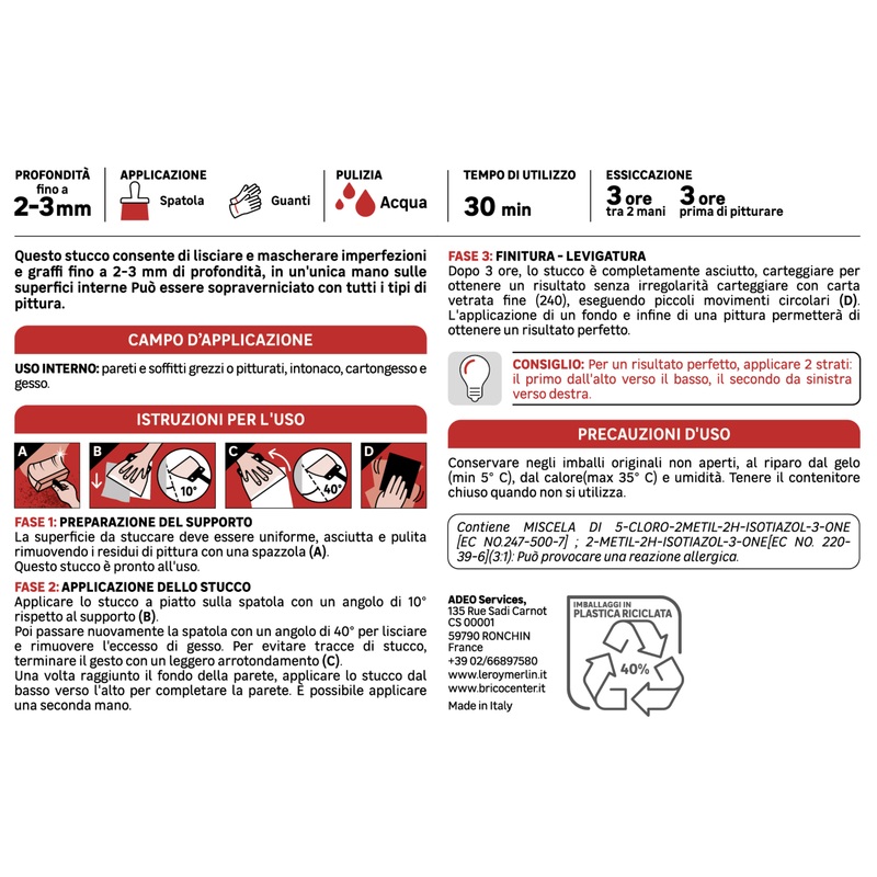 STUCCO RASANTE IN PASTA PER INTERNO AXTON 1,5 KG