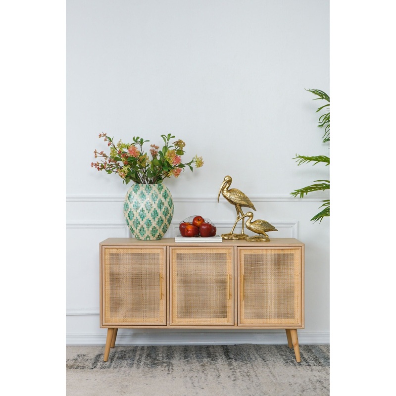 Wooden Accent TV Cabinet With 3 Doors – Brown