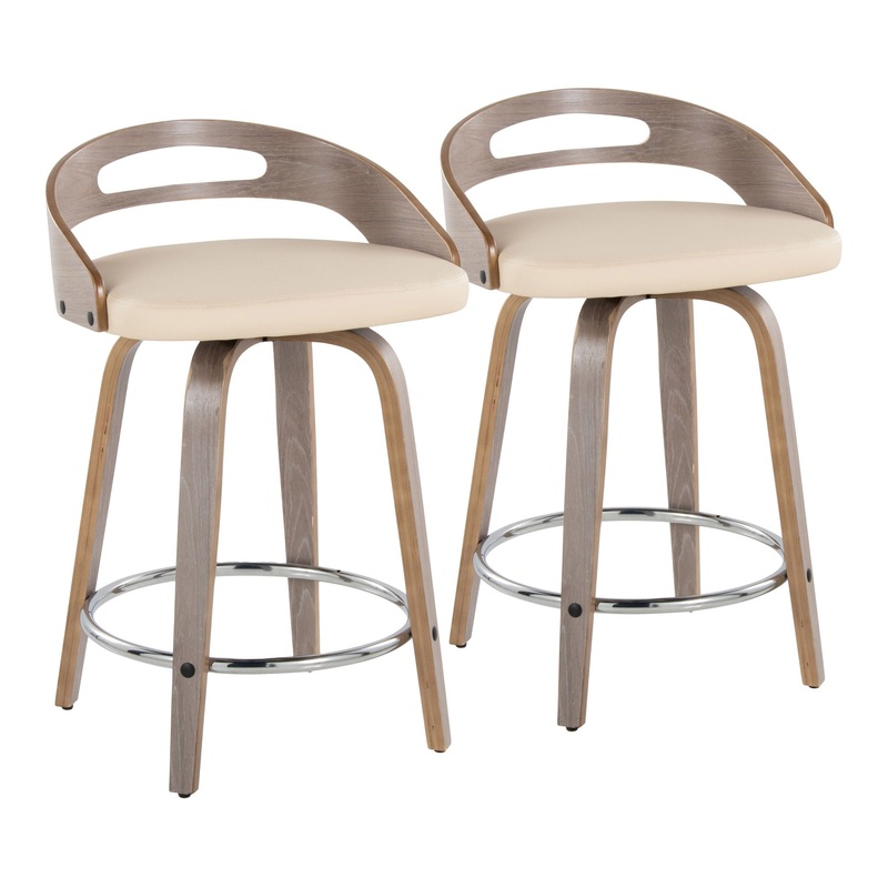 Cassis – Mid Century Modern Fixed Height Counter Stool With Swivel With Round Footrest (Set of 2)