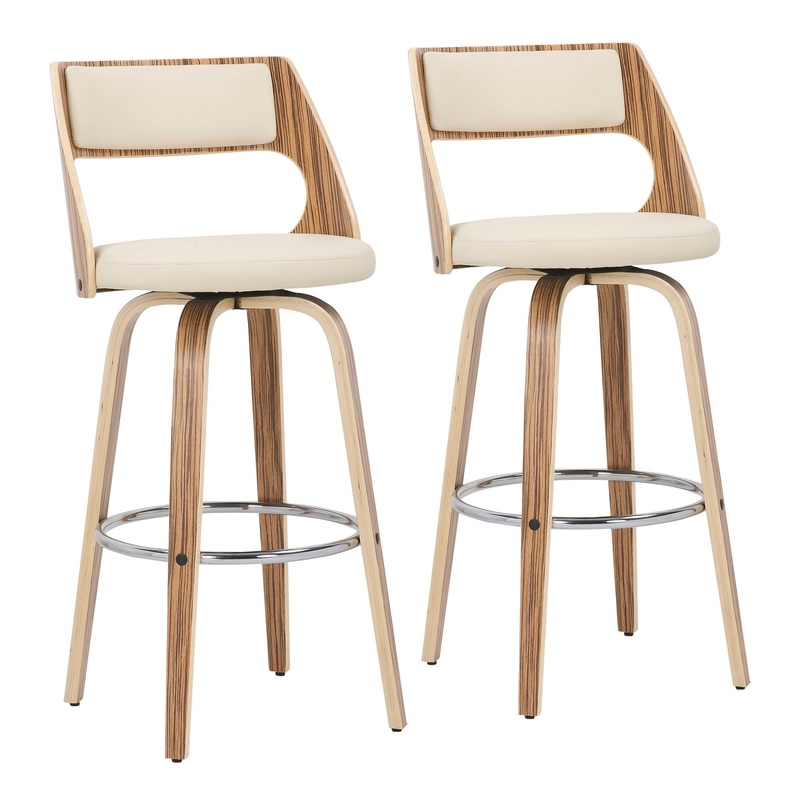 Cecina – Mid-Century Modern Fixed Height Barstool With Swivel (Set of 2) – Zebra / Cream