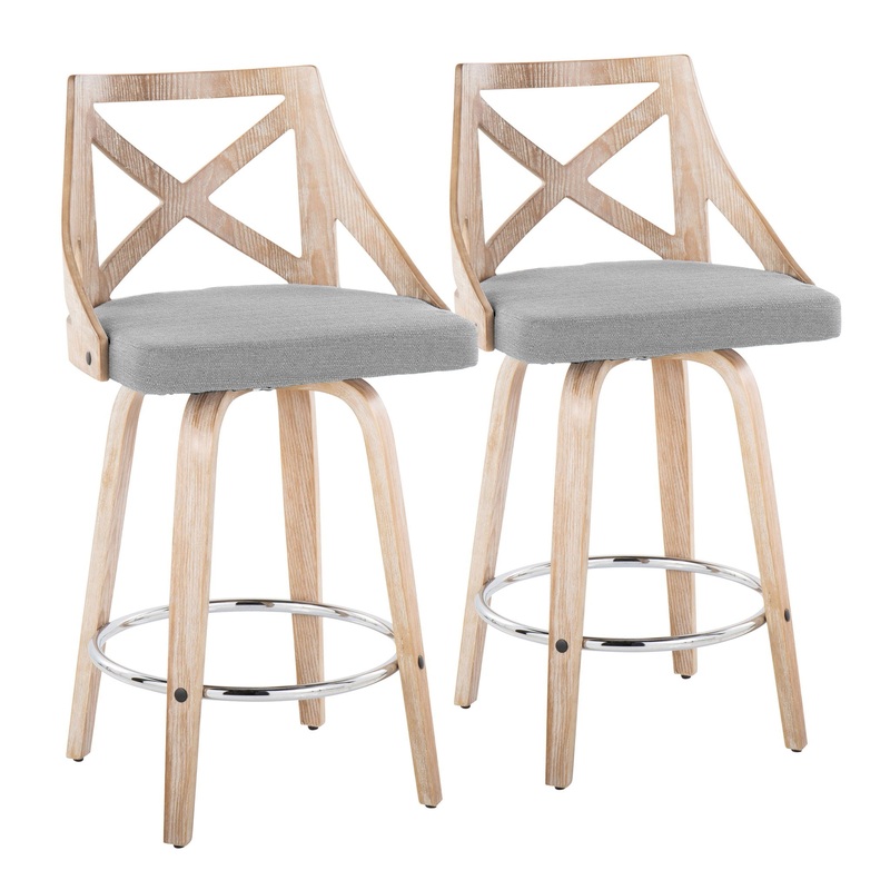 Charlotte – Farmhouse Fixed Height Counter Stool With Swivel And Round Footrest (Set of 2)