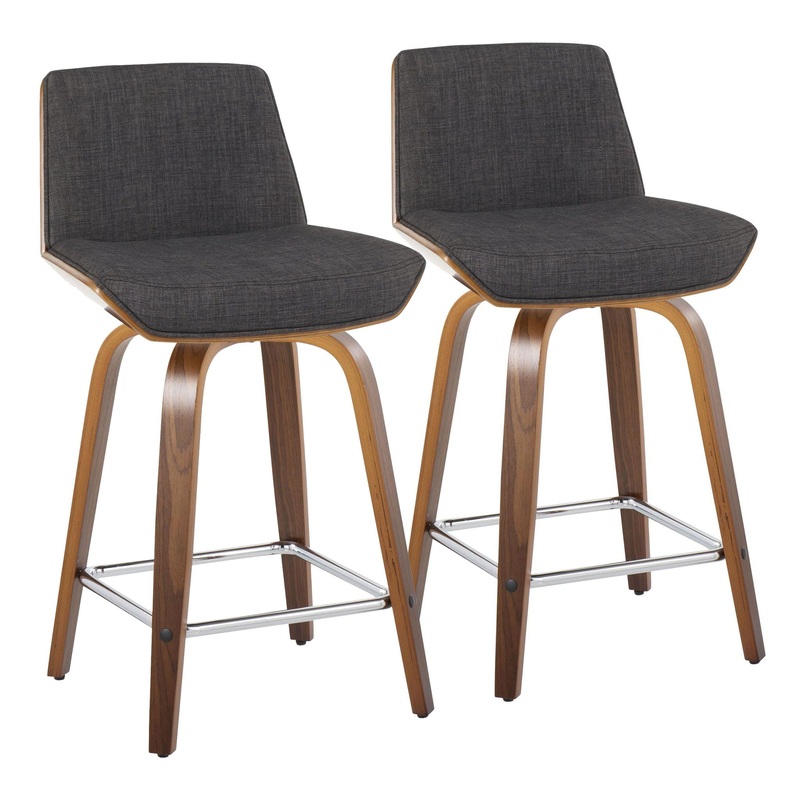 Corazza – Mid Century Modern Fixed Height Counter Stool With Swivel With Square Footrest (Set of 2)