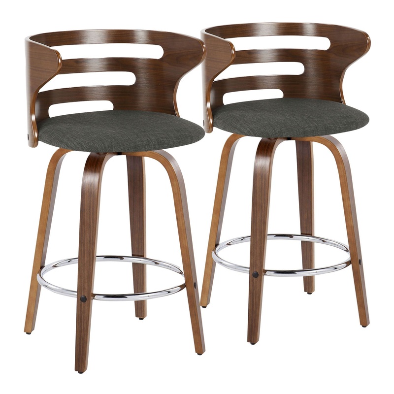 Cosini – Mid Century Modern Fixed Height Barstool With Swivel With Round Footrest (Set of 2)