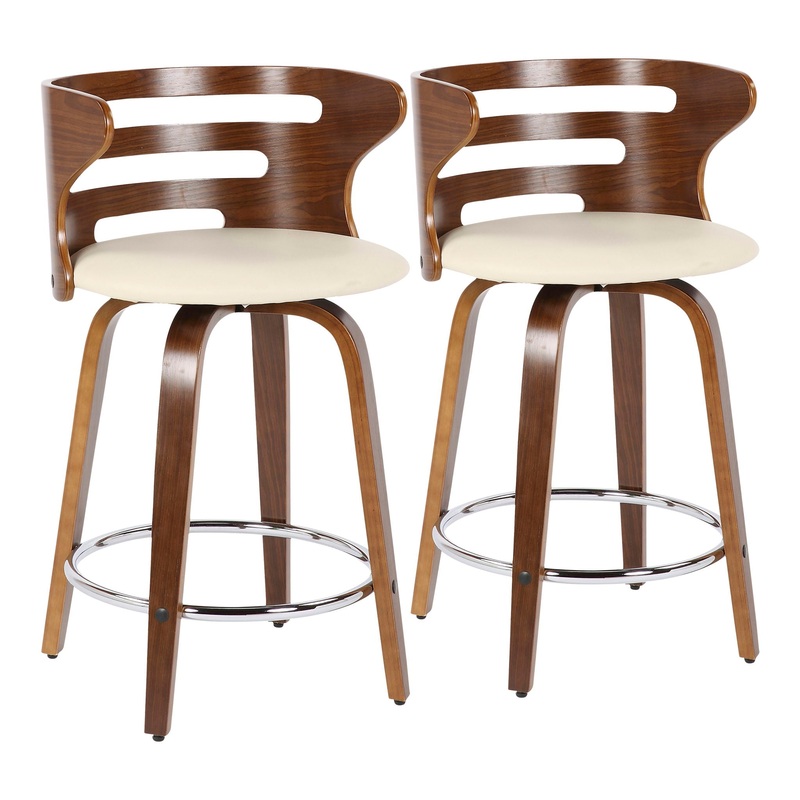 Cosini – Mid Century Modern Fixed Height Counter Stool With Footrest With Swivel (Set of 2)