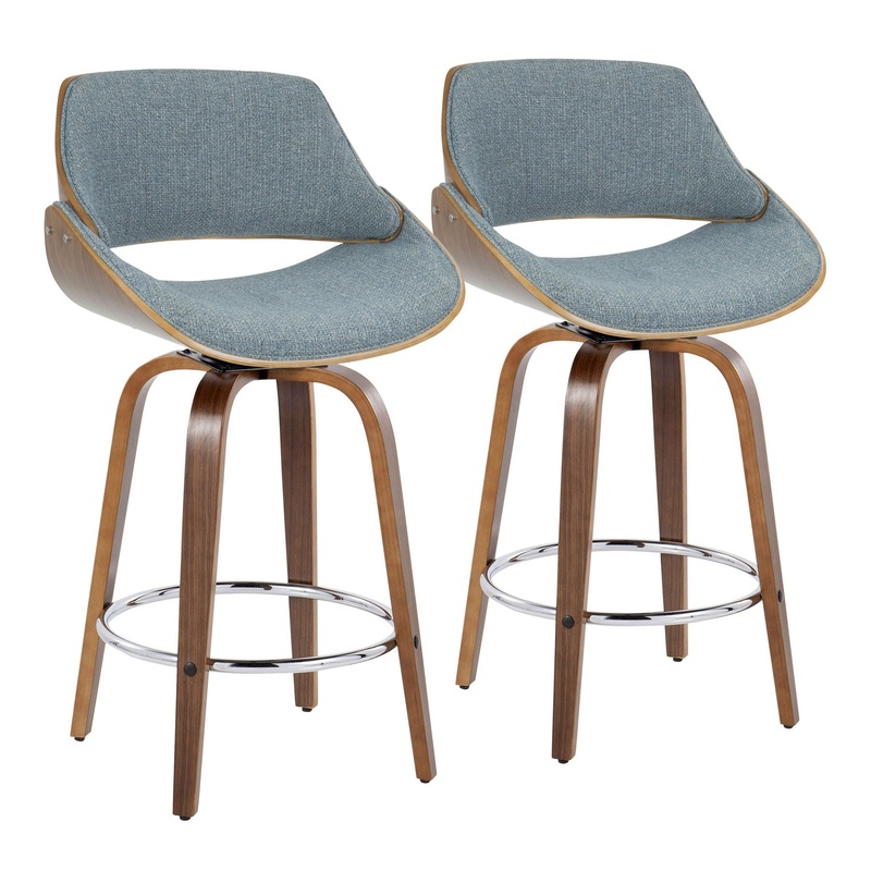 Fabrizzi – Mid Century Modern Fixed Height Counter Stool With Swivel With Round Footrest (Set of 2)