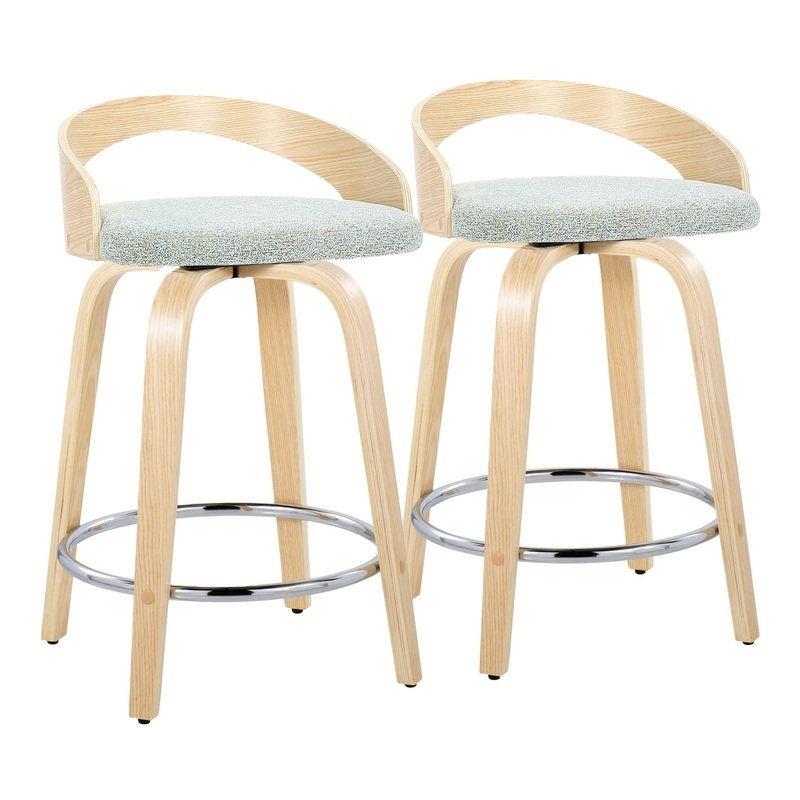 Grotto – Contemporary Fixed Height Counter Stool & Swivel, Round Footrest (Set of 2)