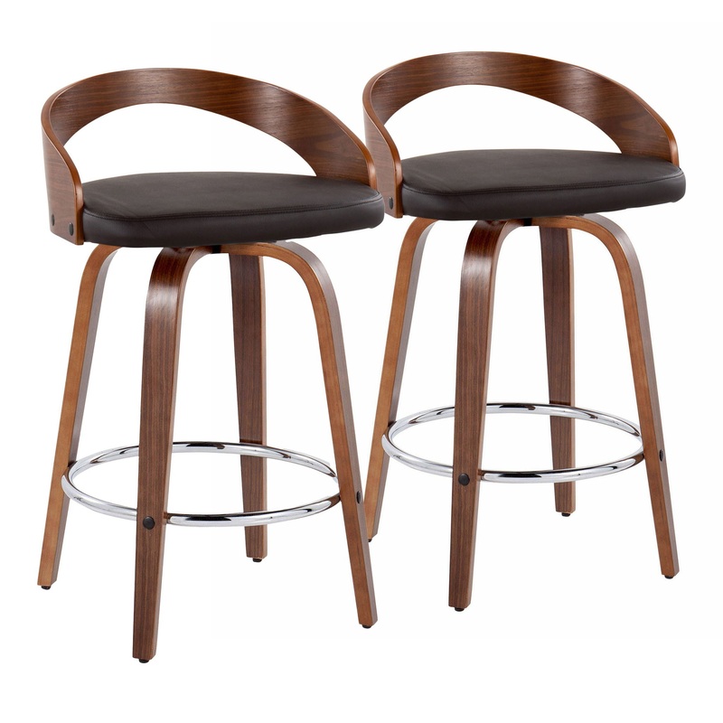 Grotto – Mid Century Modern Elegant Fixed Height Counter Stool With Swivel With Round Footrest (Set of 2)