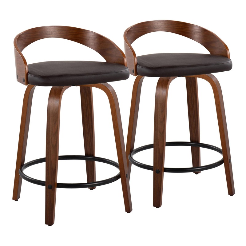 Grotto – Mid-Century Modern Fixed Height Counter Stool & Swivel With Round Footrest (Set of 2)