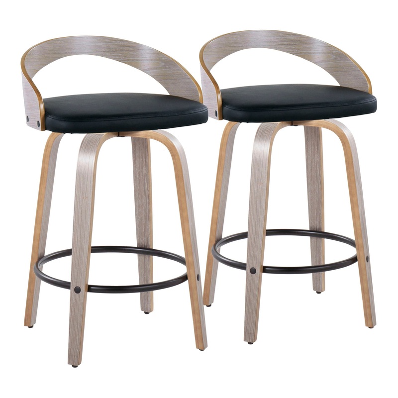 Grotto – Mid Century Modern Fixed Height Counter Stool With Swivel With Round Footrest (Set of 2)