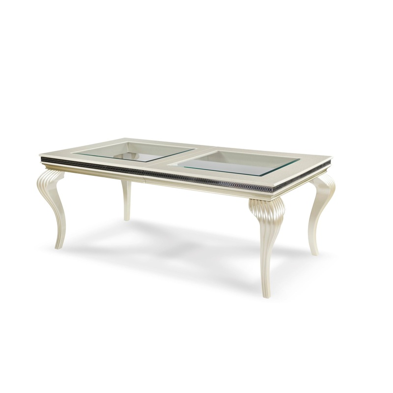 Hollywood Swank – Dining Table With Glass Inserts – Pearl Caviar