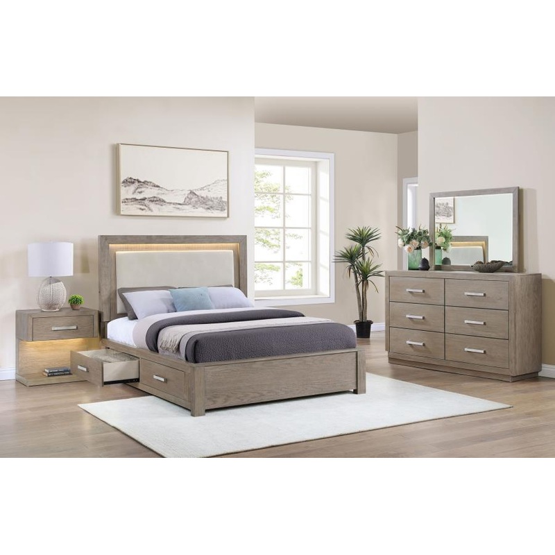 Kenora – Bedroom Set|Light Brown|4 Pc. Bed, Dresser, Mirror, Nightstand|5 Pc. Bed, Dresser, Mirror, Chest, Nightstand|California King|Queen|King