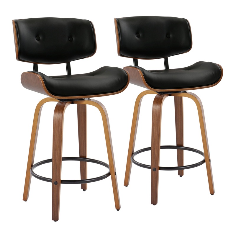 Lombardi – Mid-Century Modern Fixed Height Counter Stool With Swivel With Round Footrest (Set of 2)
