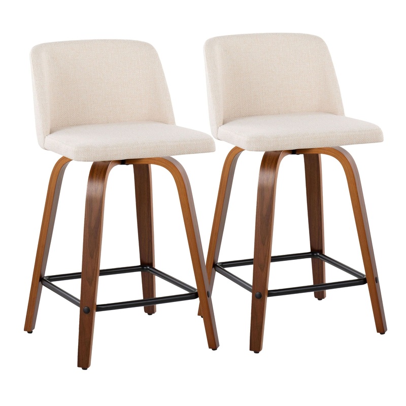 Toriano – Mid Century Modern Fixed Height Counter Stool With Swivel & Square Footrest (Set of 2)