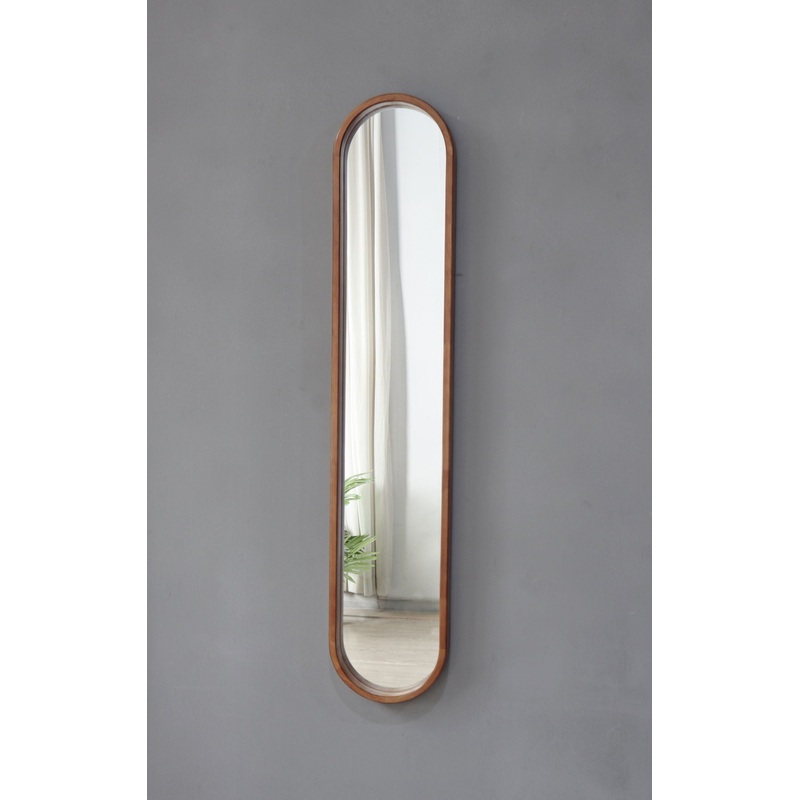 Decorative Rubber Frame Mirror With Elongated Oval Frame – Brown