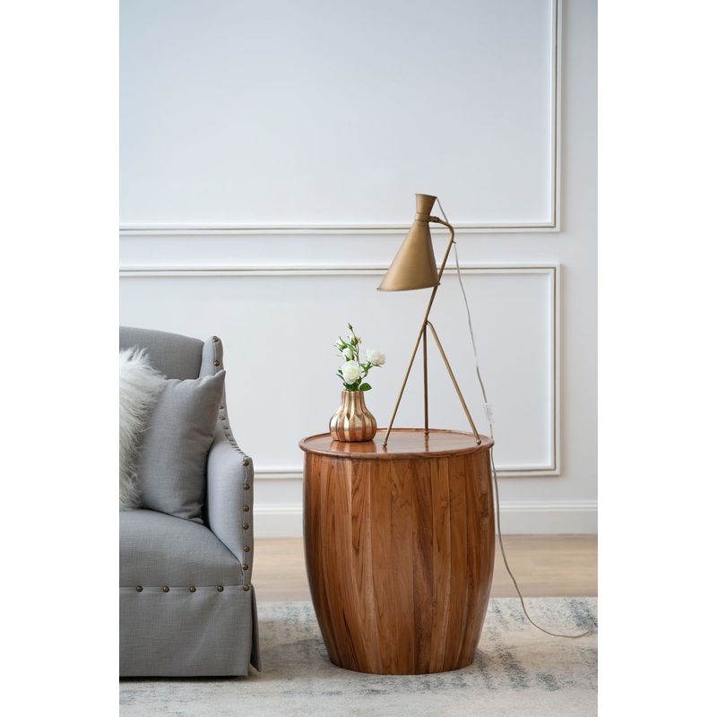 Drum Side Table With Tray Style Top – Brown