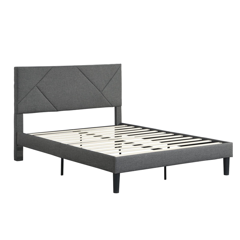 Full Size Upholstered Platform Bed Frame With Headboard, Strong Wood Slat Support, Mattress Foundation, No Box Spring Needed – Gray