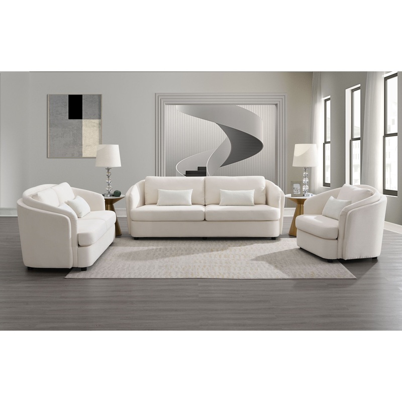 Mariko – 3 Piece Living Room Set Sofa Loveseat Chair – Beige