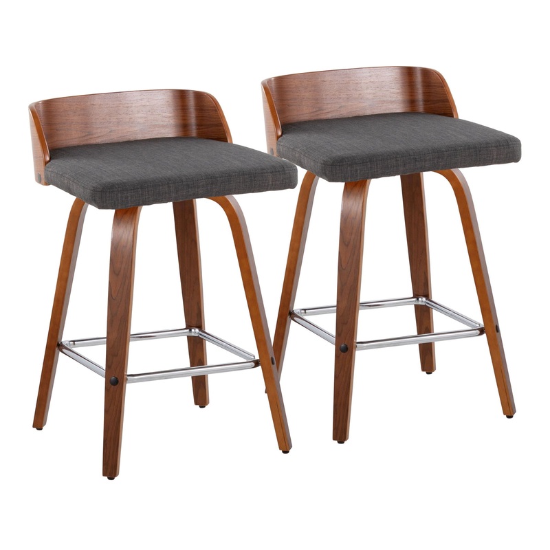 Maya – Mid Century Modern Fixed Height Counter Stool & Swivel With Square Footrest (Set of 2)