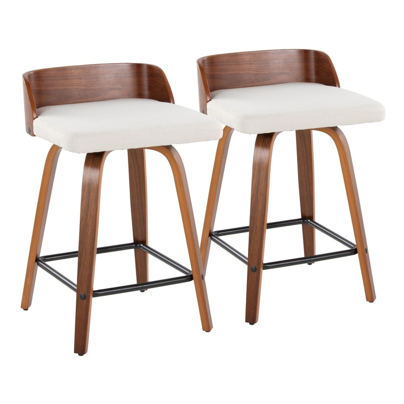 Maya – Mid Century Modern Fixed Height Counter Stool With Swivel And Square Footrest (Set of 2)