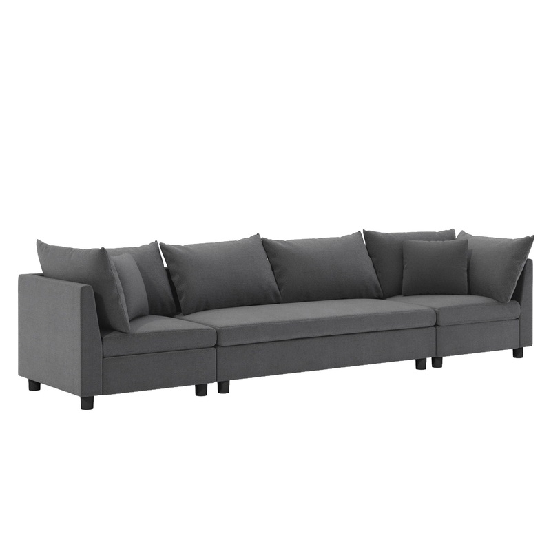 Modern Modular Sectional Oversized 4 Seat Couch Set & 4 Pillows, Minimalist Style Wide Seat Comfy Sofa – Gray