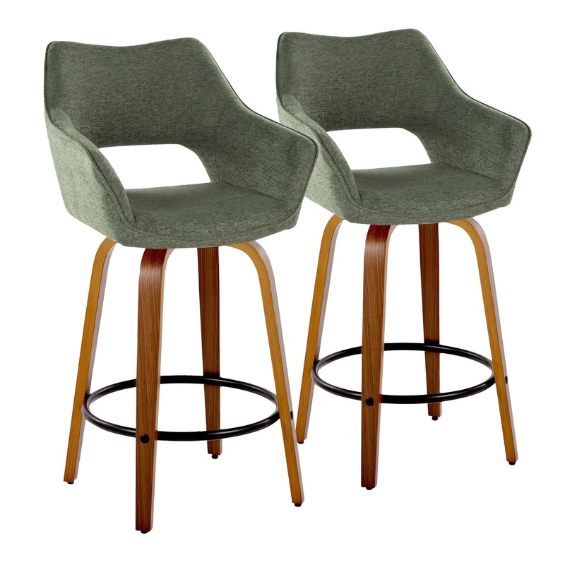 Mustang – Contemporary Fixed Height Counter Stool With Swivel With Round Footrest (Set of 2)