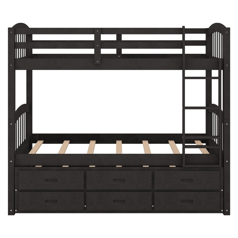 Twin Over Twin Wood Bunk Bed With Trundle And Drawers – Espresso