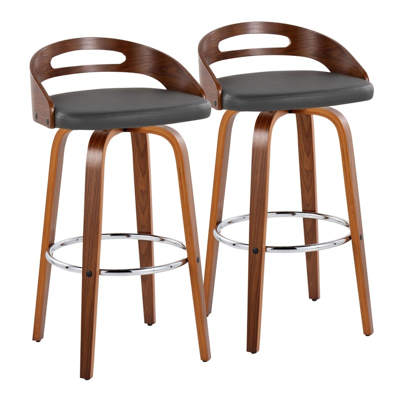 Cassis – Contemporary Fixed Height Barstool With Swivel With Round Footrest (Set of 2)